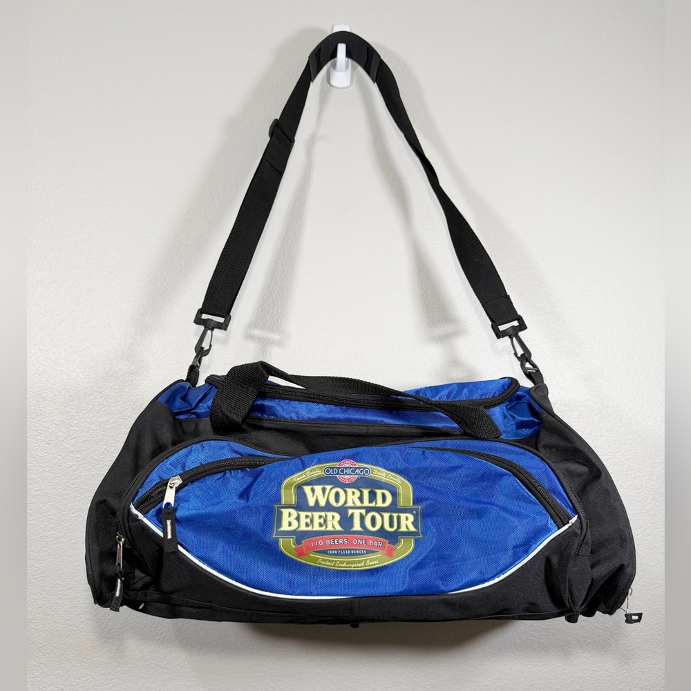 Rare Vintage Old Chicago World Beer Tour Duffel Bag Travel Shoe Slot Blue Black